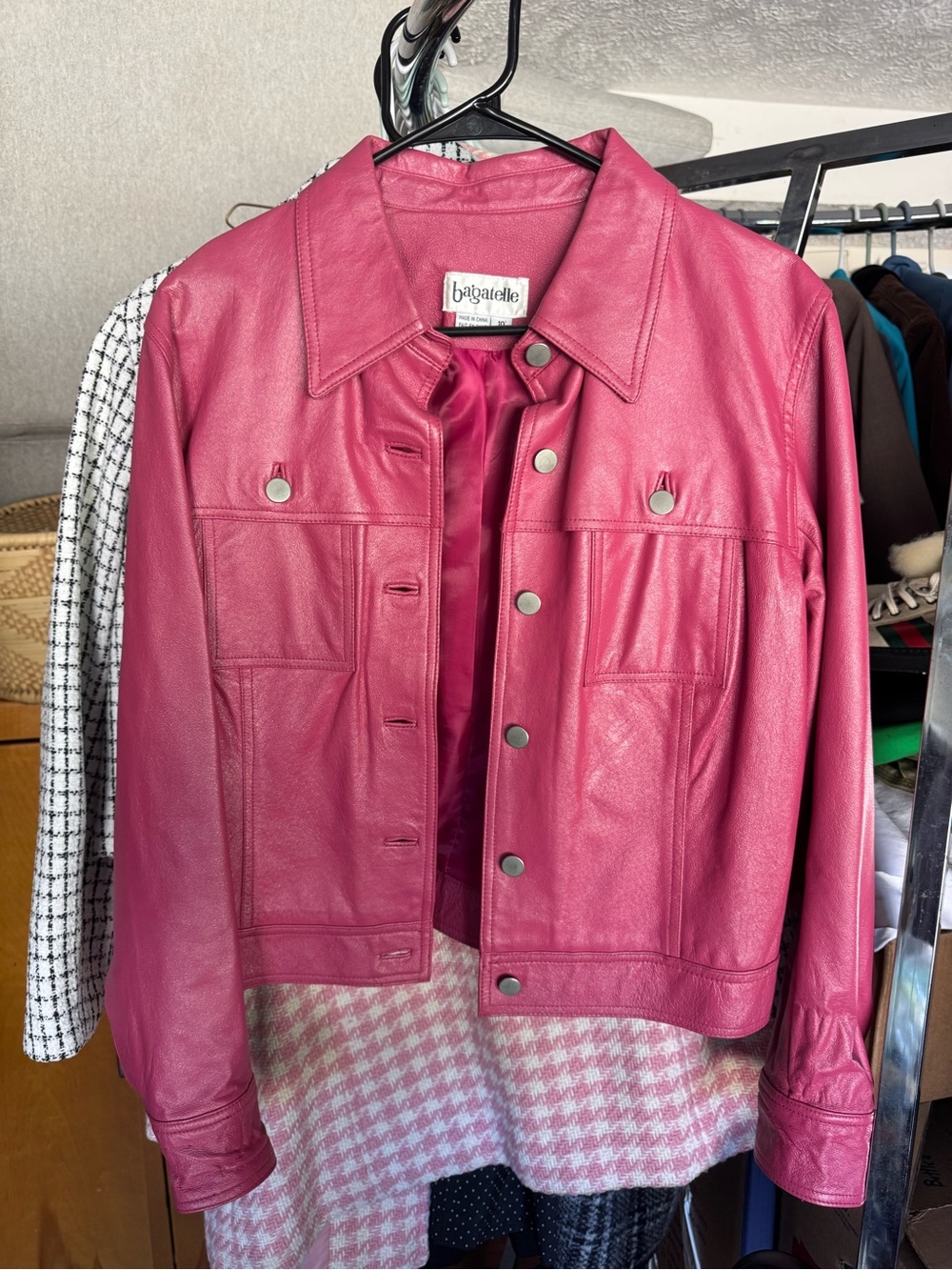 bagatelle Fuchsia Leather Button-Front Jacket